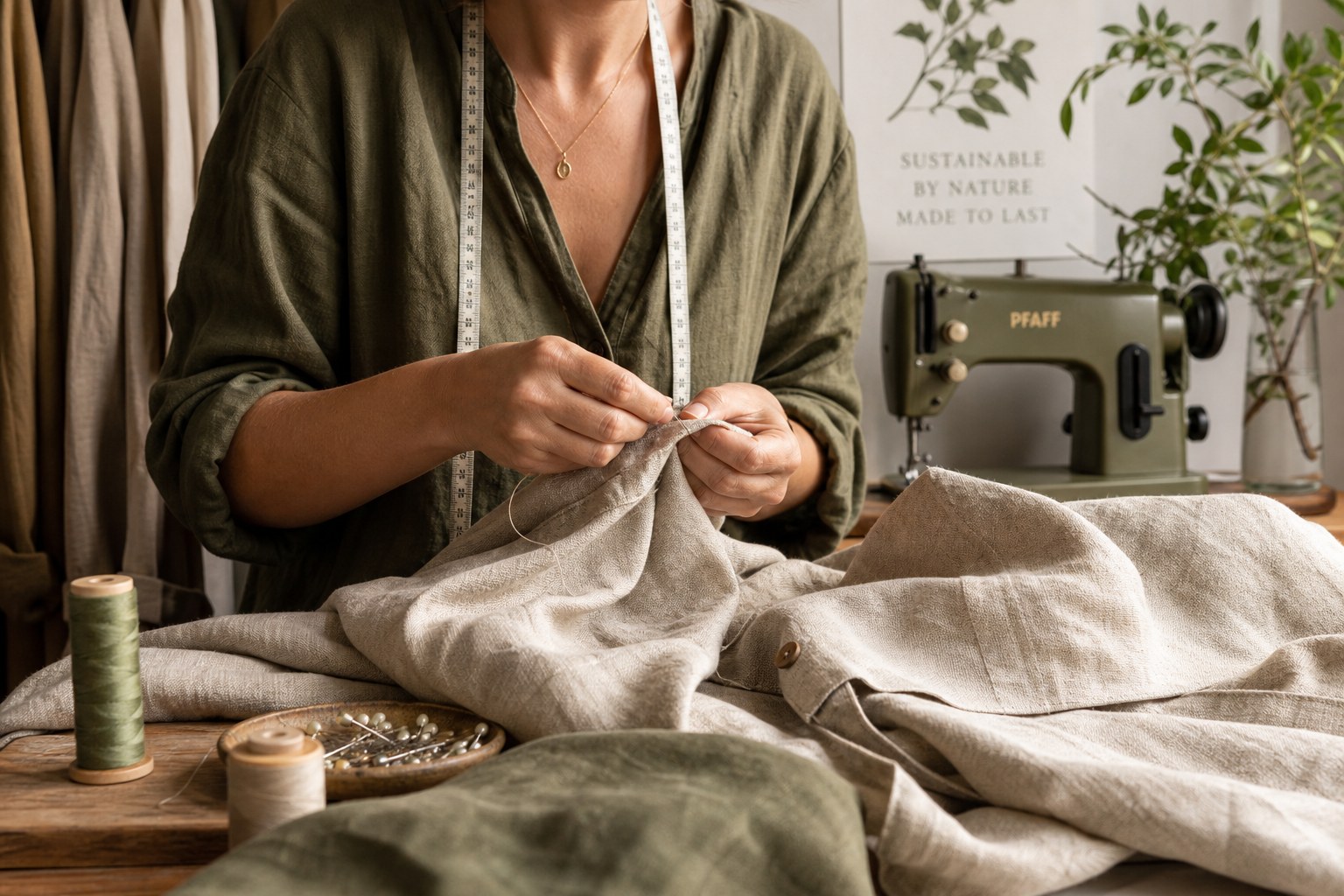 Hand stitching in the atelier