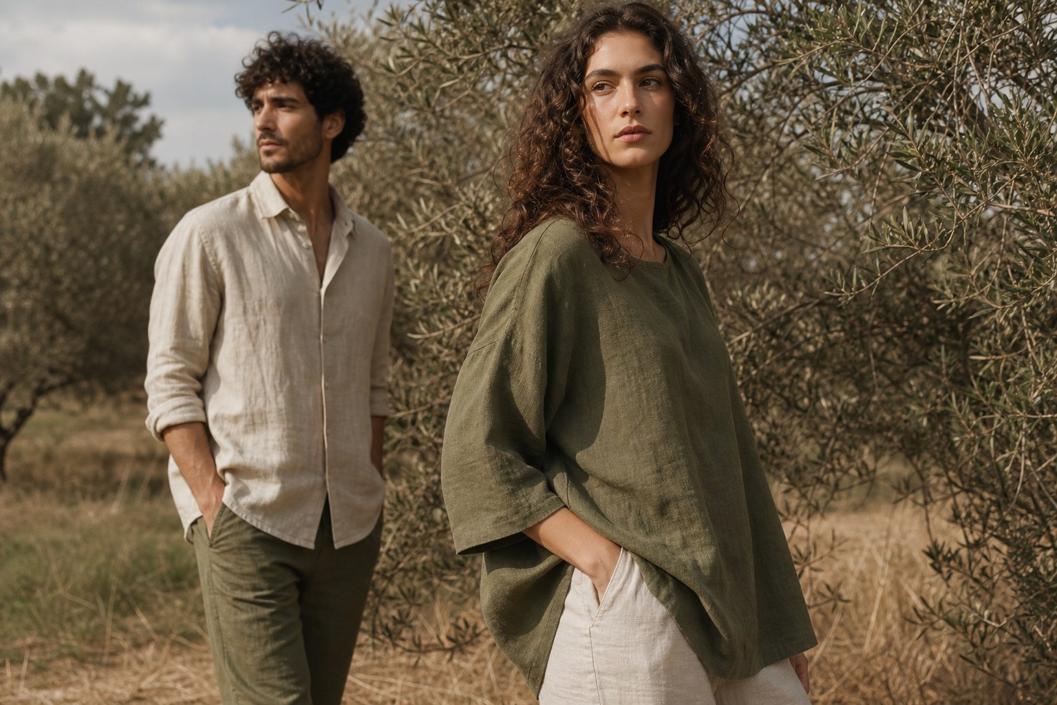 Linen clothing in an olive grove